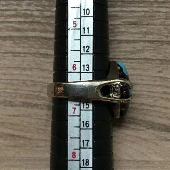 Silver Tone Fordite Ring Multicolor Imitation Stone Size 6.5 Paint Enamel Resin - Picture 2 of 8